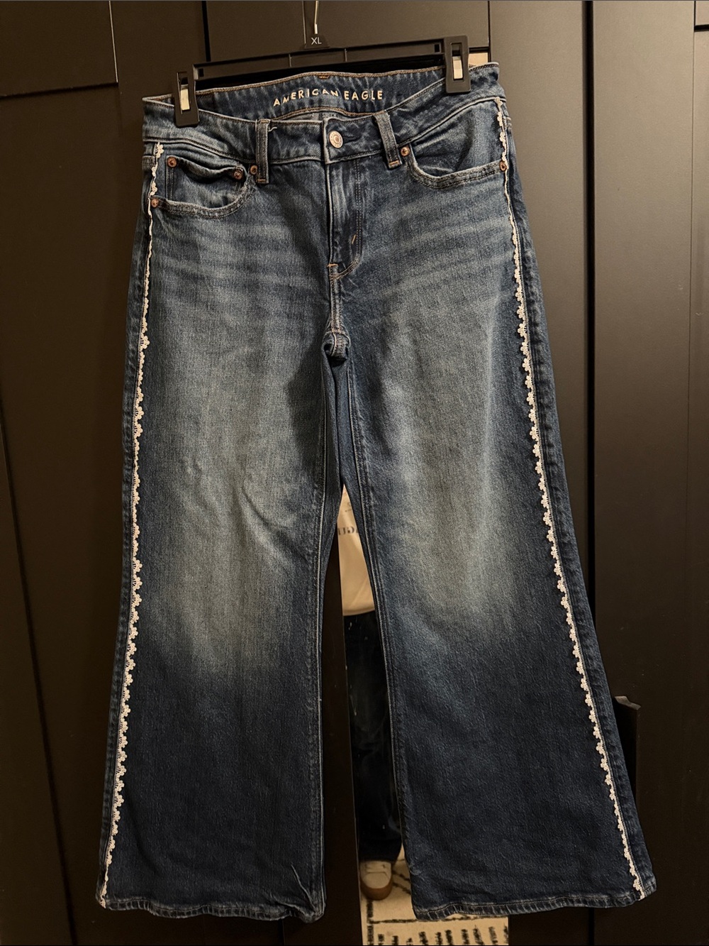American Eagle Outfitters Dark Blue Flare Jeans with White Side Trim